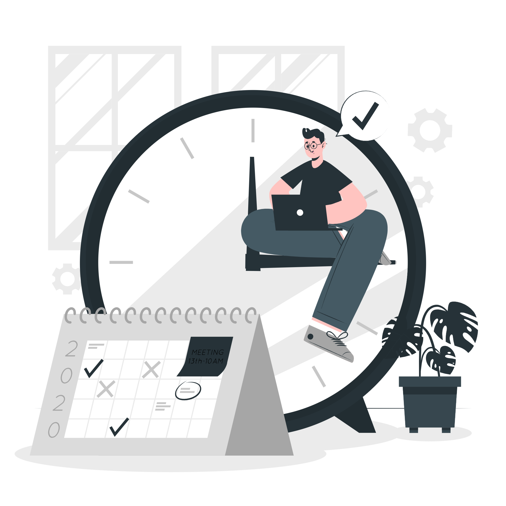 A man sitting on a clock hand to manage time