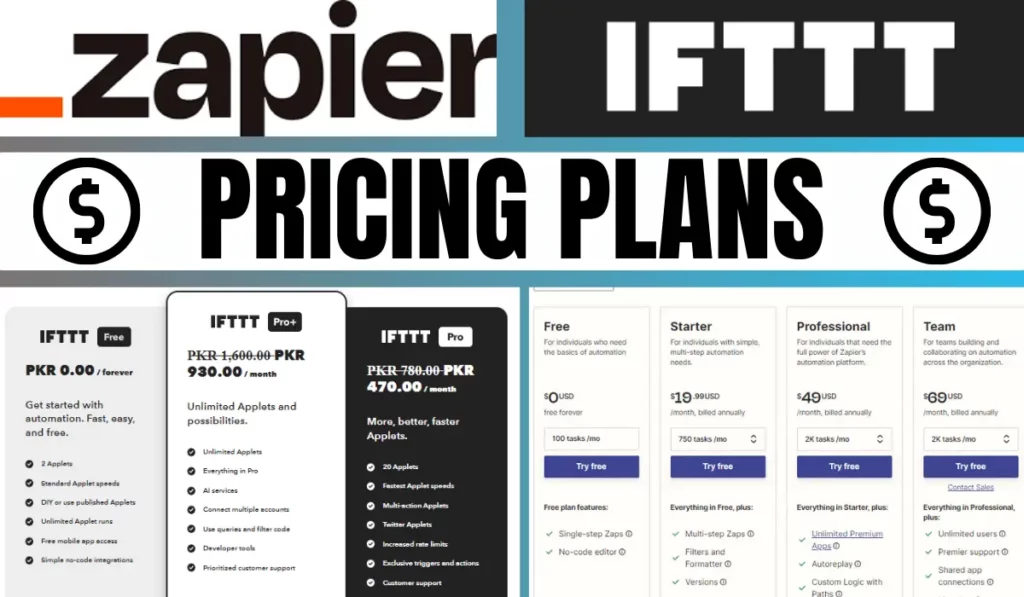 Zapier vs ifttt pricing plans